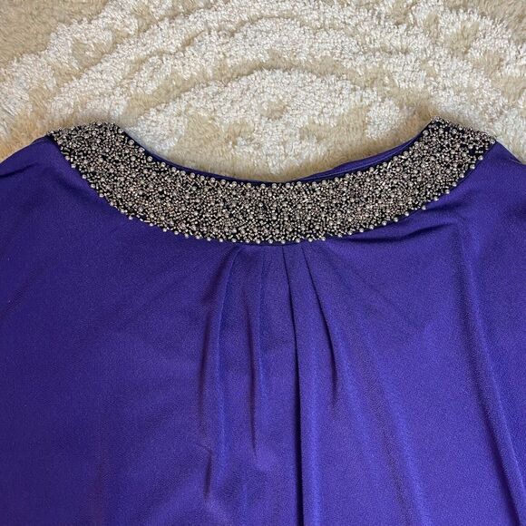 Daisy Fuentes Womens Top Size 2XL Purple Silver Beaded Collar Party Holiday Wear - Picture 7 of 10